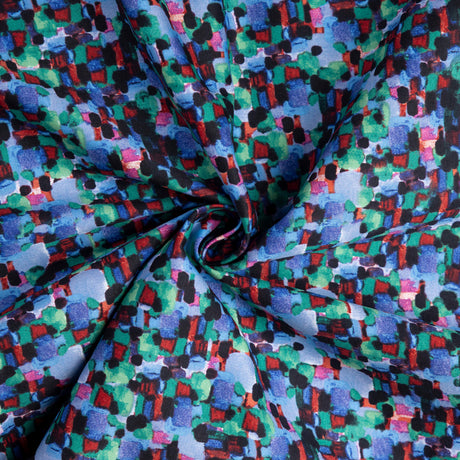 Gabardine coton & élasthanne - Mosaïque abstraite bleu multicolore