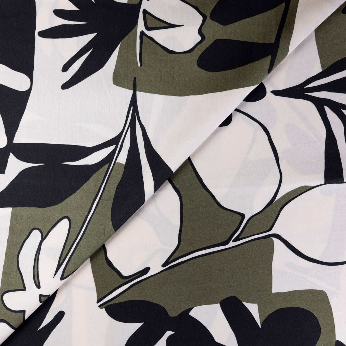 Satin 100% viscose - Floral graphique kaki