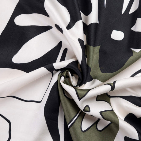 Satin 100% viscose - Floral graphique kaki