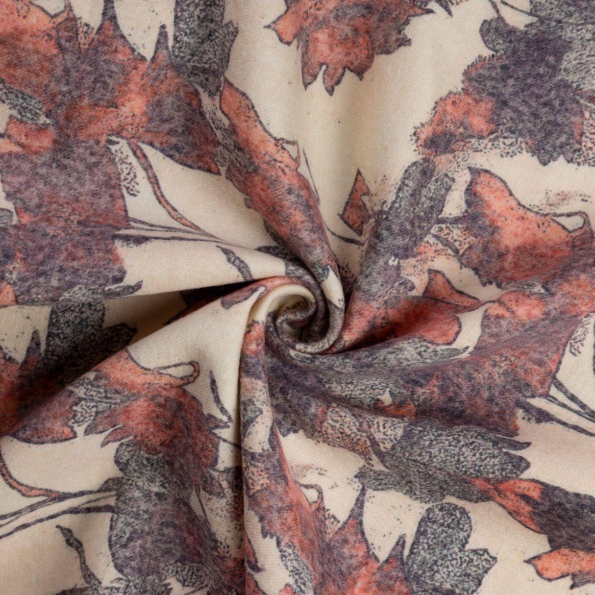 Flanelle 100% laine - Fleurs terracotta