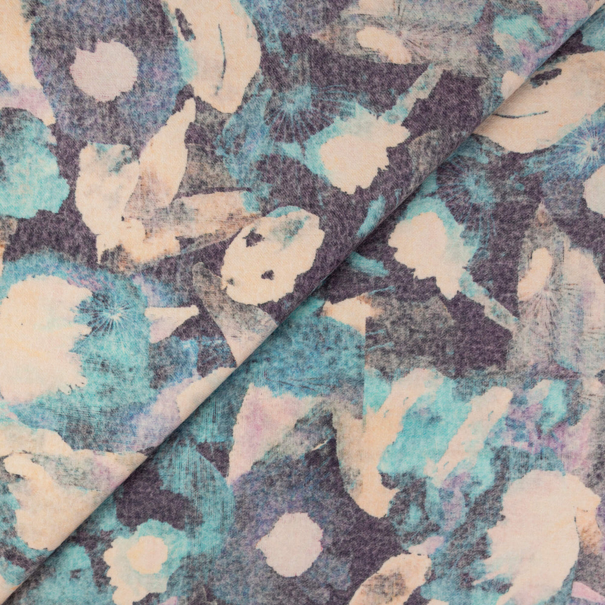 Flanelle 100% laine - Fleurs turquoise et écru