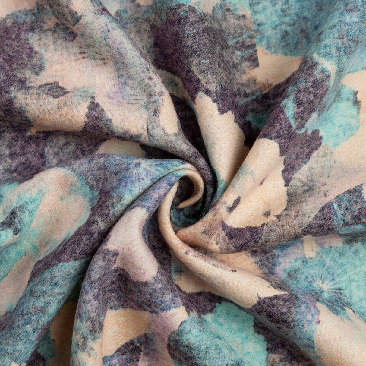 Flanelle 100% laine - Fleurs turquoise et écru