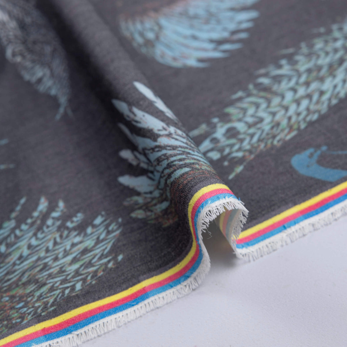 Gabardine de laine extensible - Oiseaux exotiques bleu et vert