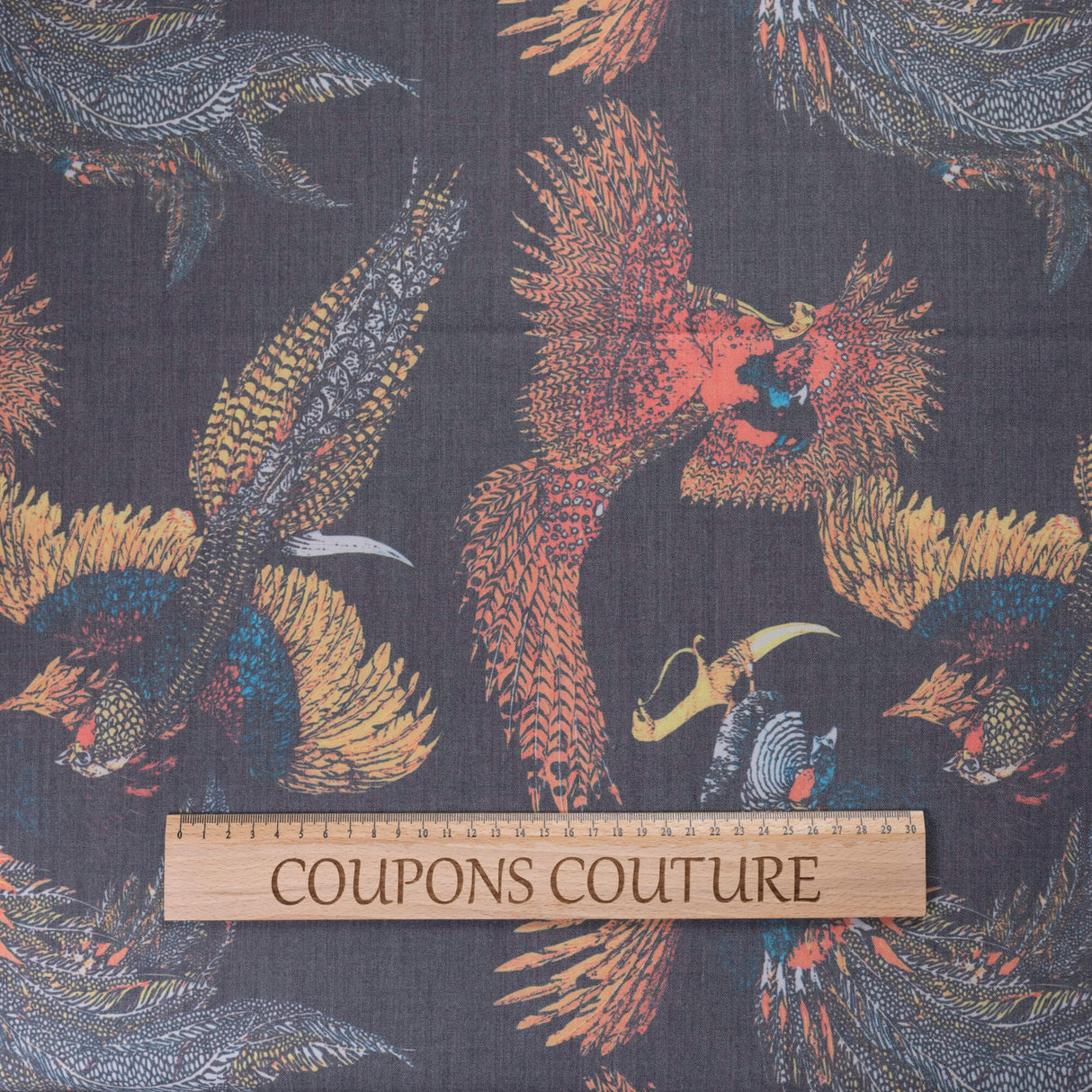 Gabardine de laine extensible - Oiseaux exotiques multicolores