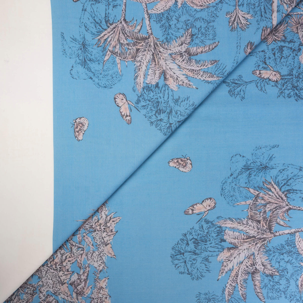 Gabardine de laine extensible - Jungle tropicale bleu azur