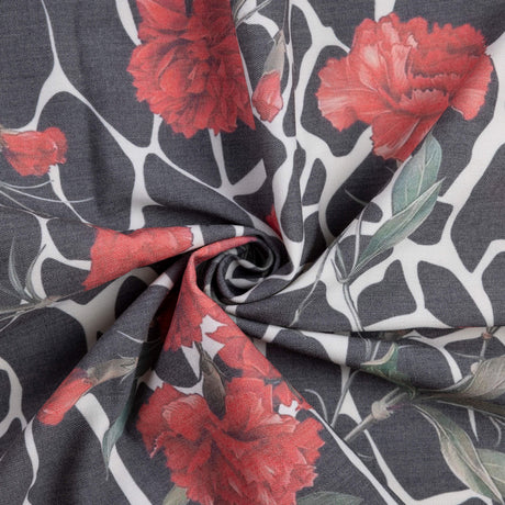 Gabardine de laine extensible - Œillets rouges et graphisme noir