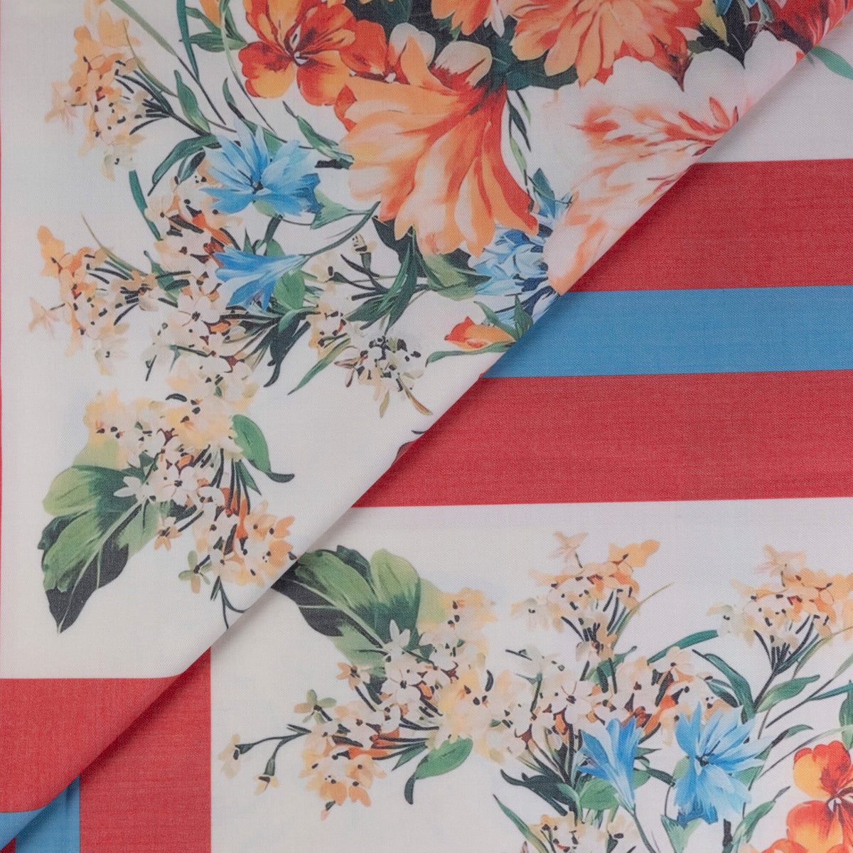 Gabardine de laine extensible - Fleurs multicolores et cadres rouges