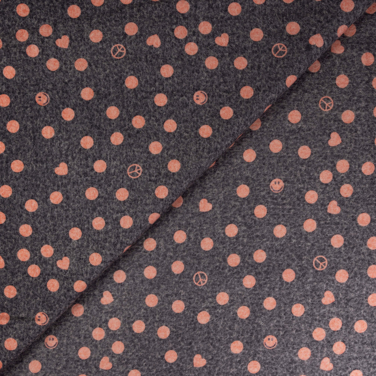 Flanelle 100% laine - Pois corail sur noir vieilli