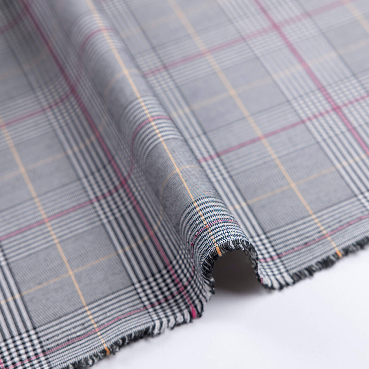 Tissu tailleur clan - prince-de-galles gris, moutarde et rose