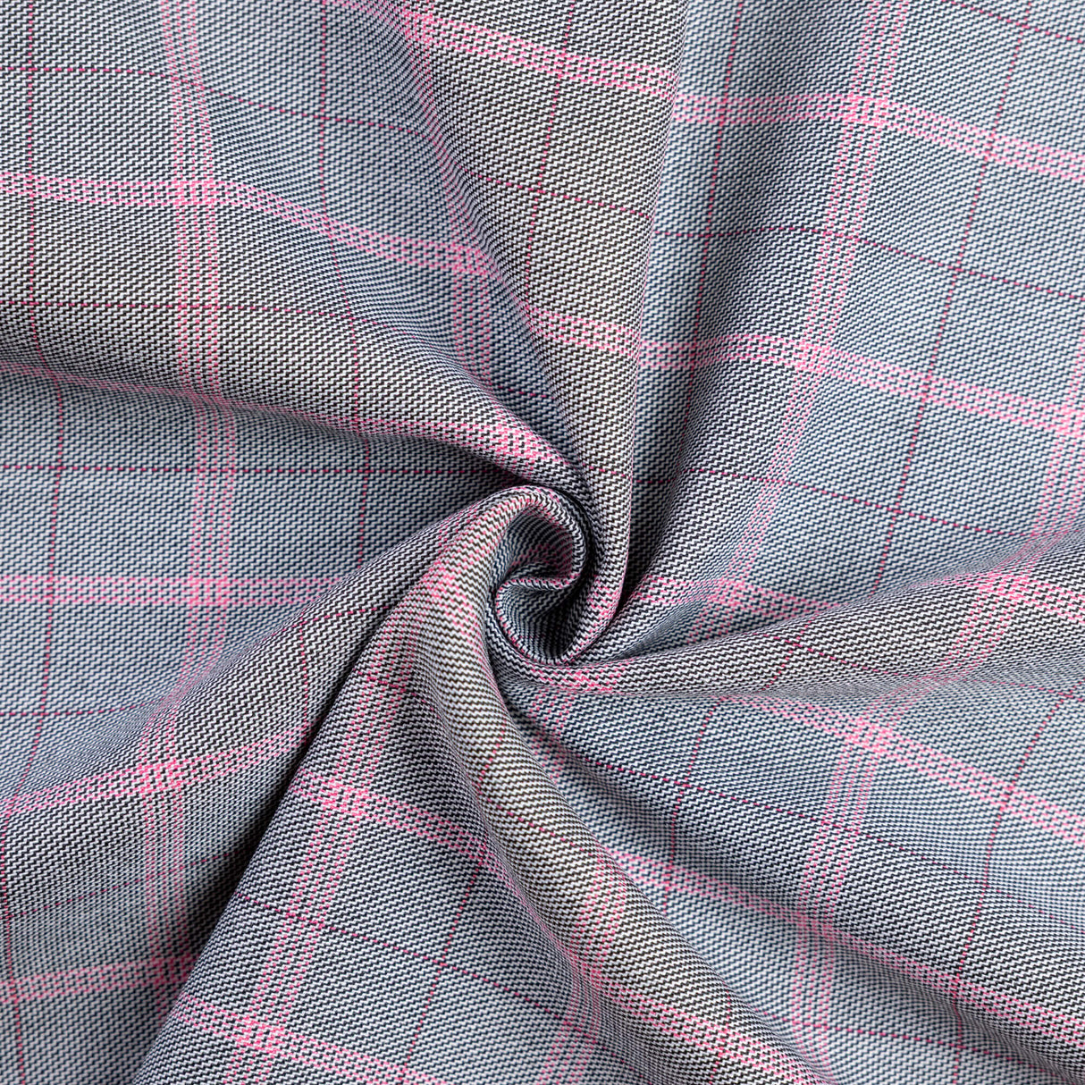 Tissu tailleur clan - Carreaux gris à lignes roses
