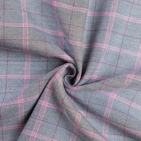 Tissu tailleur clan - Carreaux gris à lignes roses