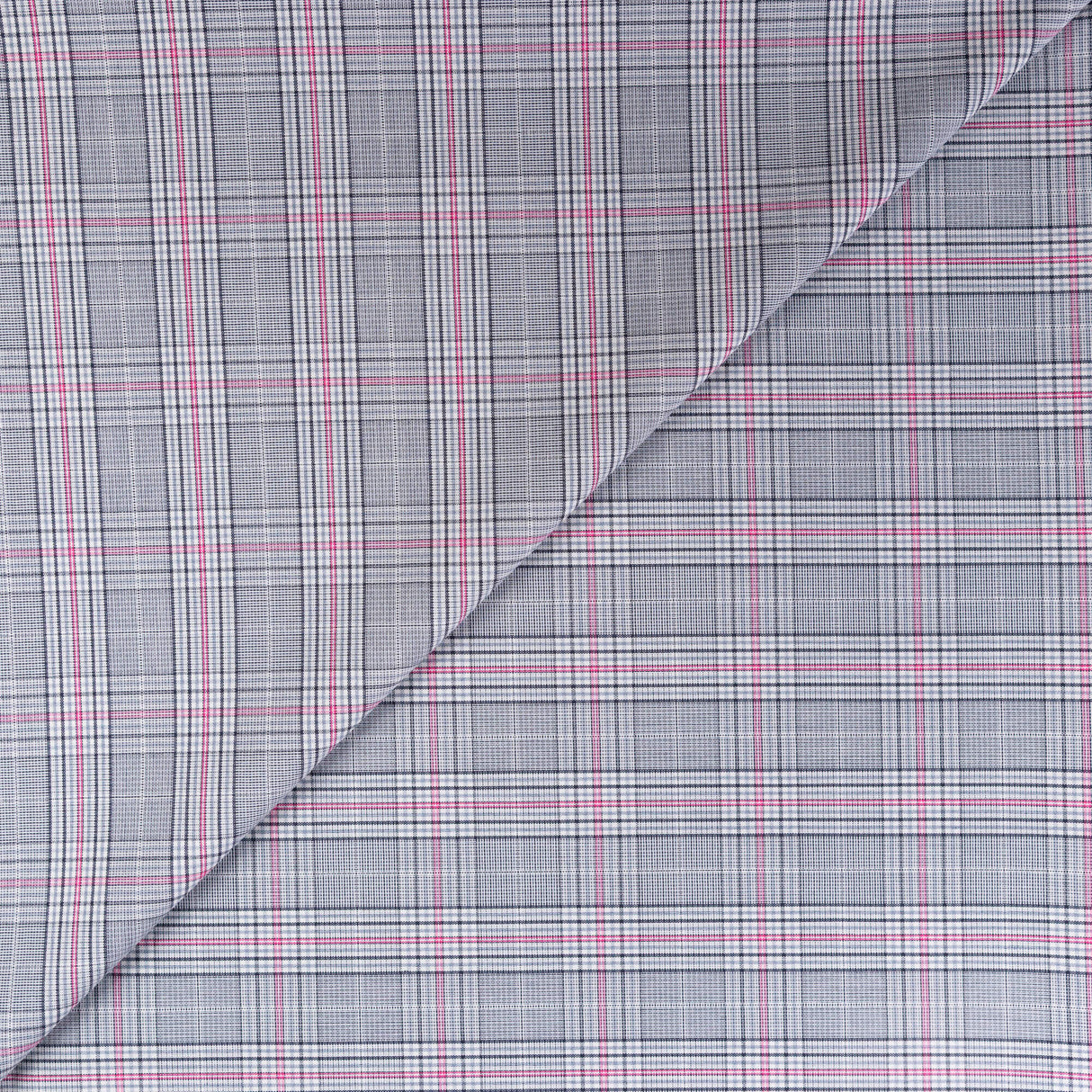 Tissu tailleur clan - Carreaux gris et rose