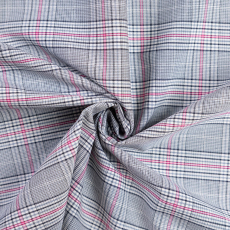 Tissu tailleur clan - Carreaux gris et rose