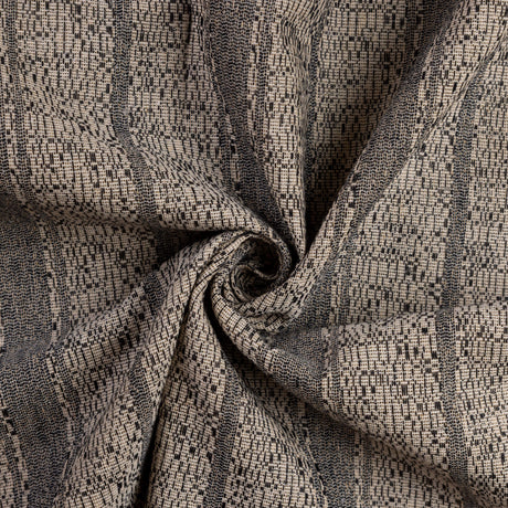 Jacquard 100% coton - Rayures chinées noir et beige