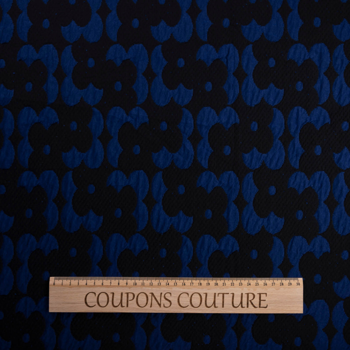 Jersey jacquard - Fleurs bleu roi