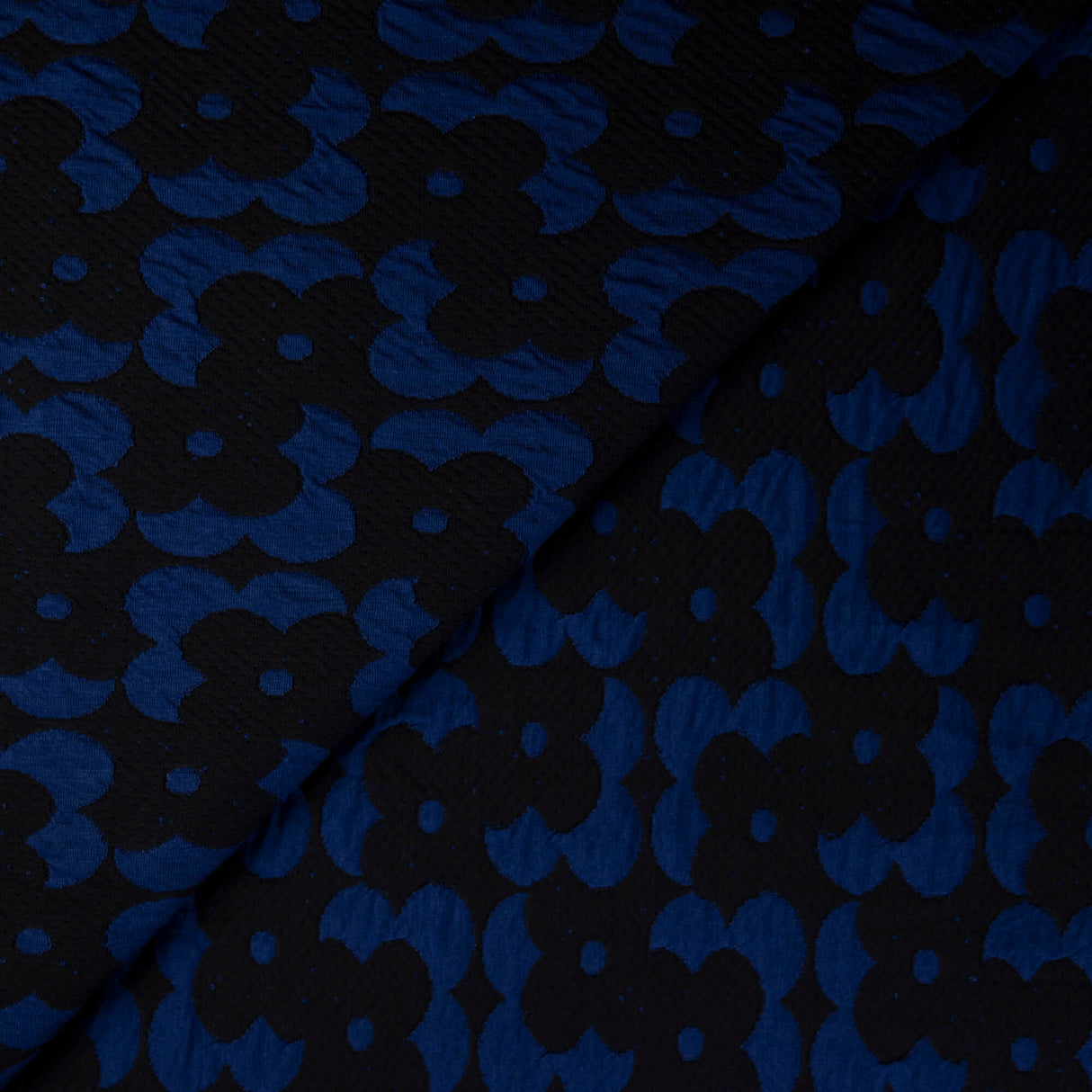 Jersey jacquard - Fleurs bleu roi