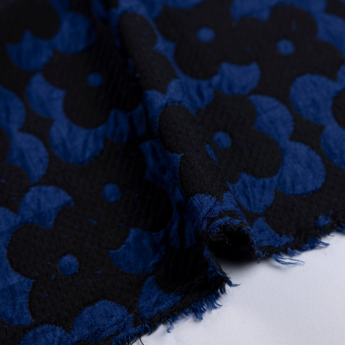 Jersey jacquard - Fleurs bleu roi