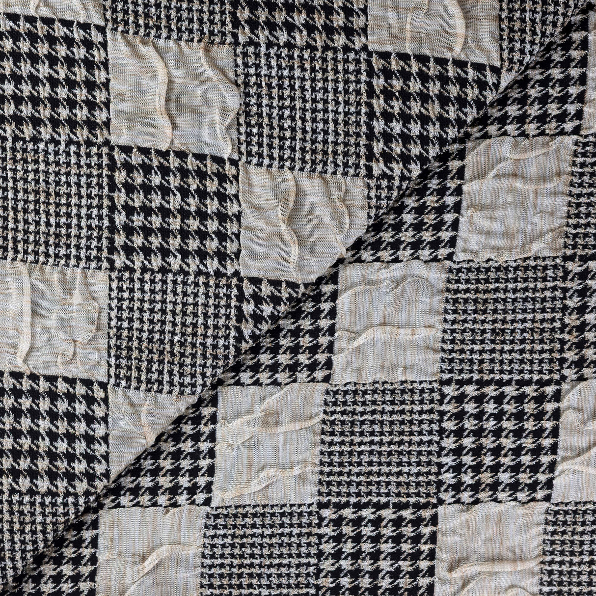 Jersey jacquard - Patchwork pied-de-poule écru