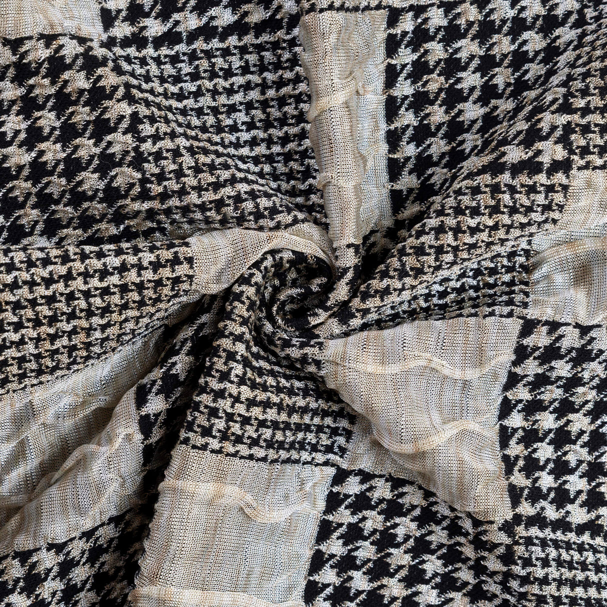 Jersey jacquard - Patchwork pied-de-poule écru