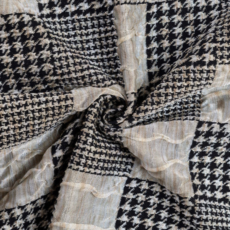 Jersey jacquard - Patchwork pied-de-poule écru
