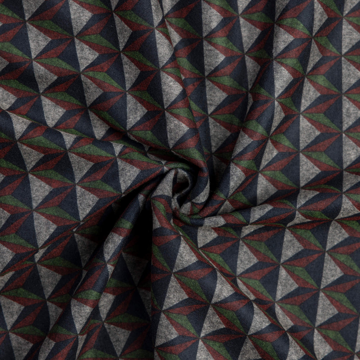 Maille Milano émerisée - Triangles graphiques vert et rouge