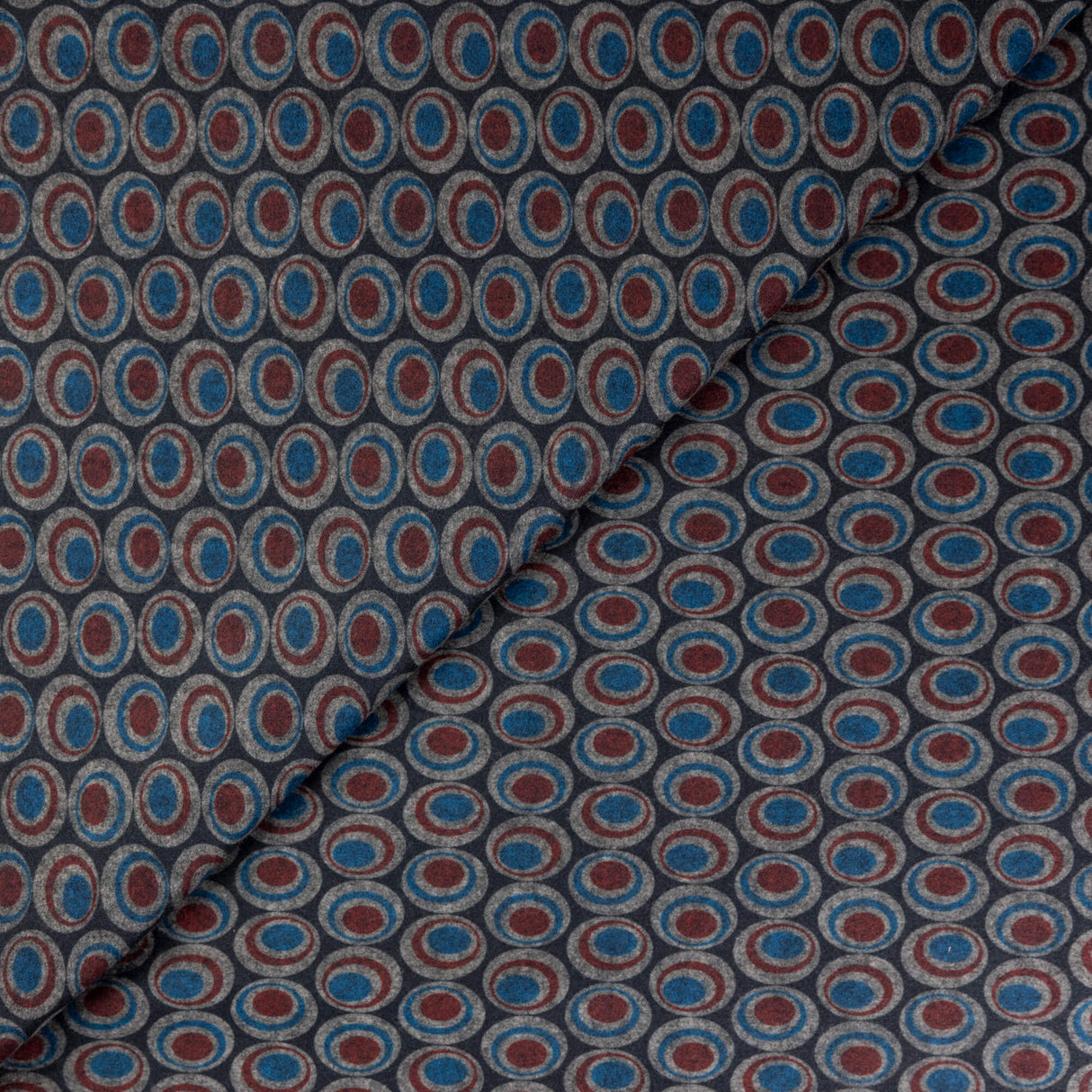 Maille Milano émerisée - Cercles graphiques bleu et bordeaux