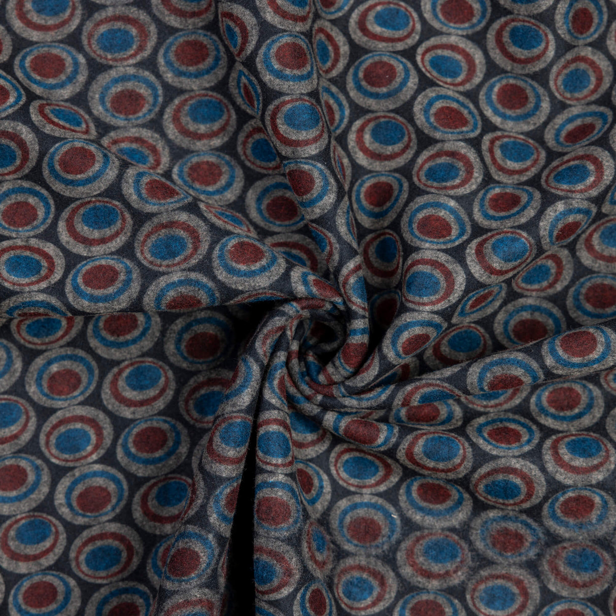 Maille Milano émerisée - Cercles graphiques bleu et bordeaux