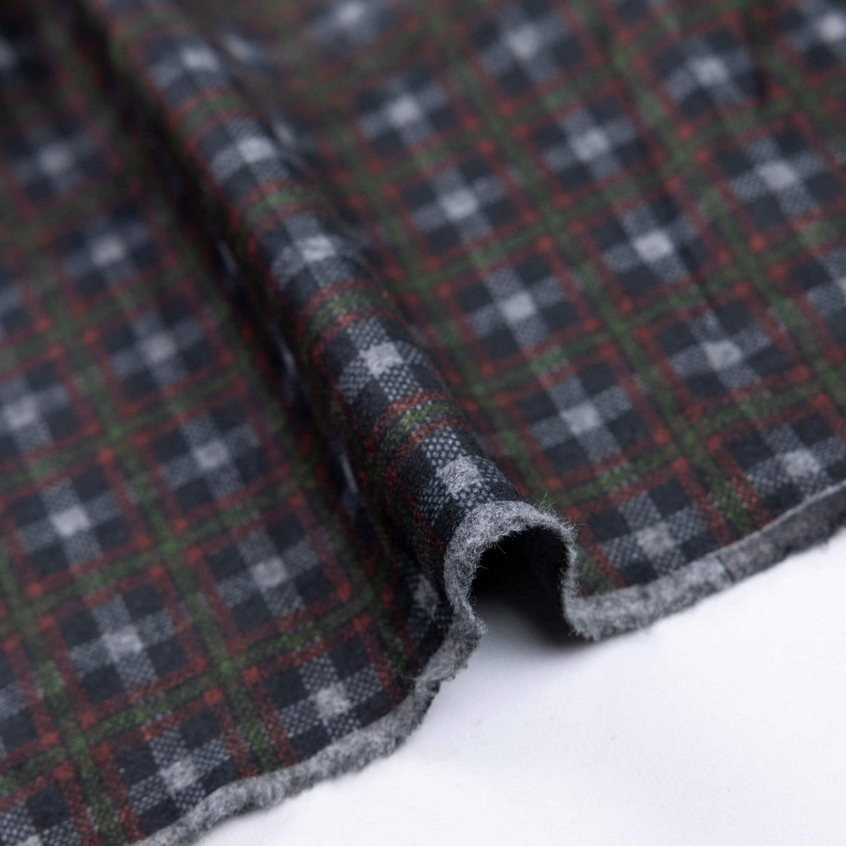 Maille Milano émerisée - Carreaux tartan vert et bordeaux
