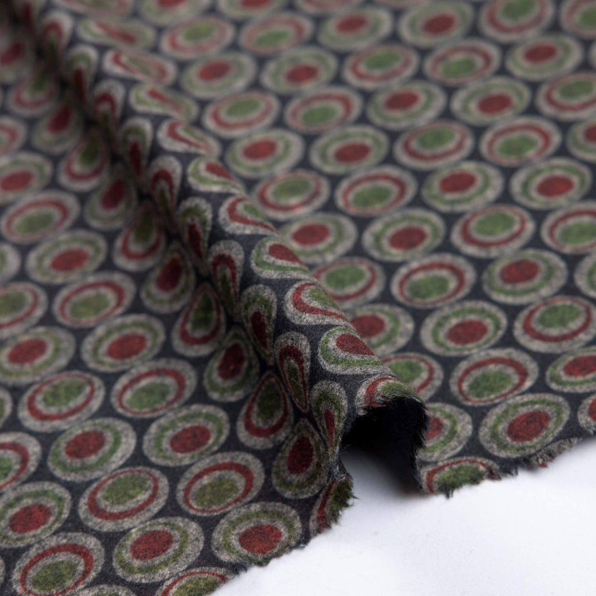 Maille Milano émerisée - Cercles graphiques vert et bordeaux