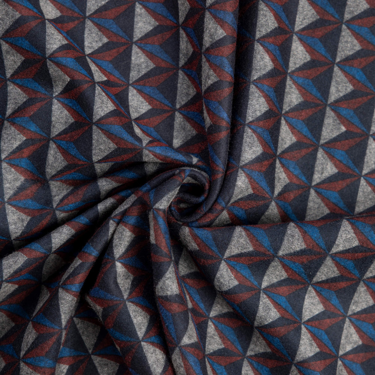 Maille Milano émerisée - Triangles graphiques bleu et rouge