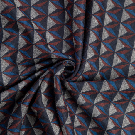 Maille Milano émerisée - Triangles graphiques bleu et rouge