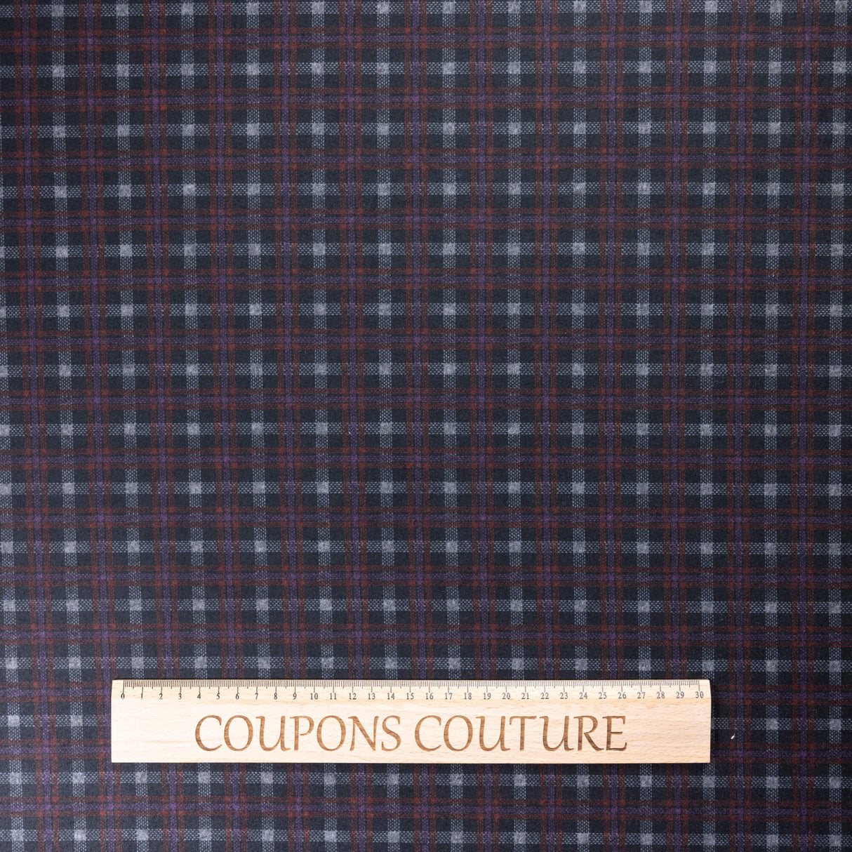 Maille Milano émerisée - Carreaux tartan violet et bordeaux