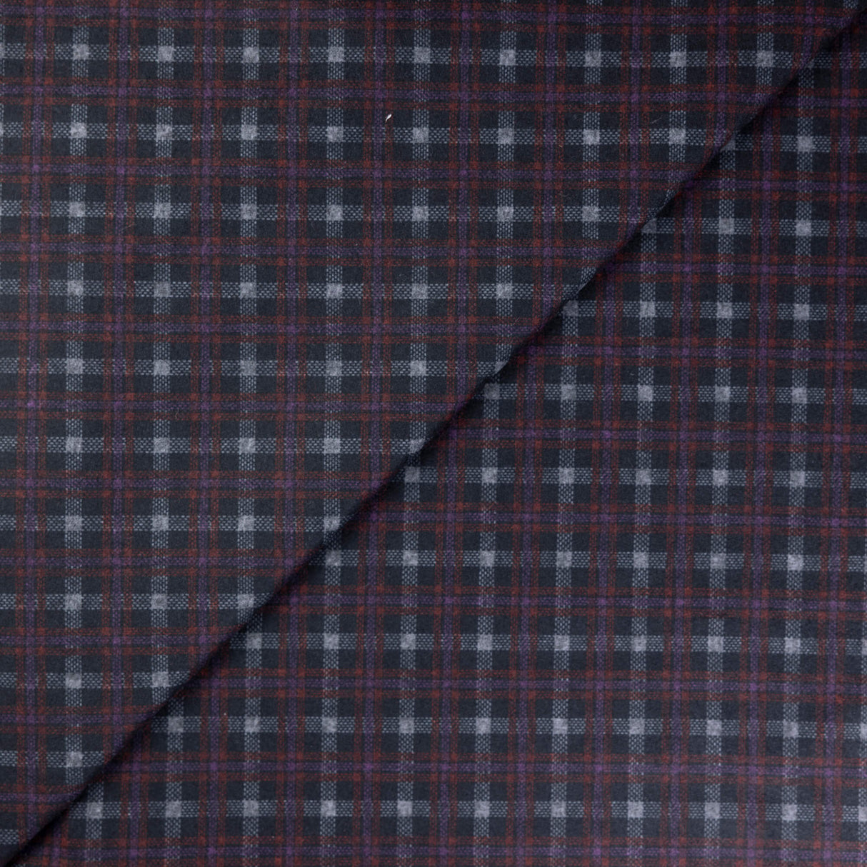 Maille Milano émerisée - Carreaux tartan violet et bordeaux