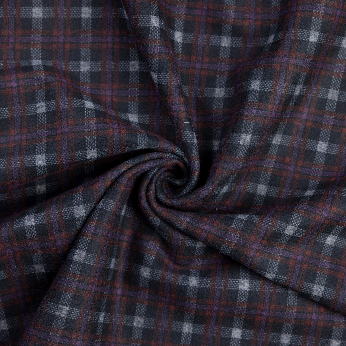 Maille Milano émerisée - Carreaux tartan violet et bordeaux
