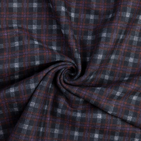 Maille Milano émerisée - Carreaux tartan violet et bordeaux