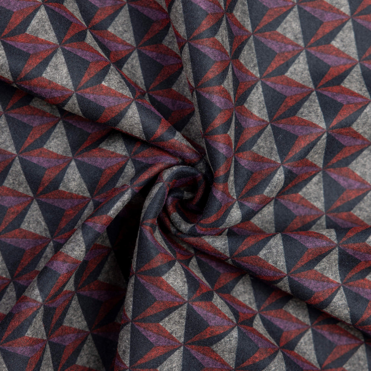 Maille Milano émerisée - Triangles graphiques violet et rouge