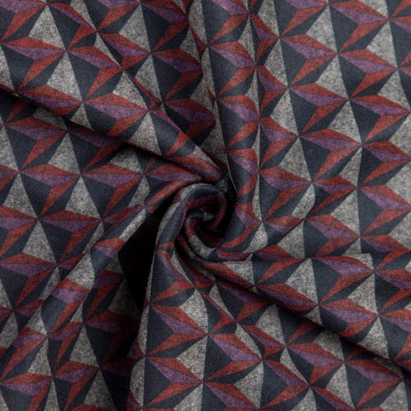 Maille Milano émerisée - Triangles graphiques violet et rouge