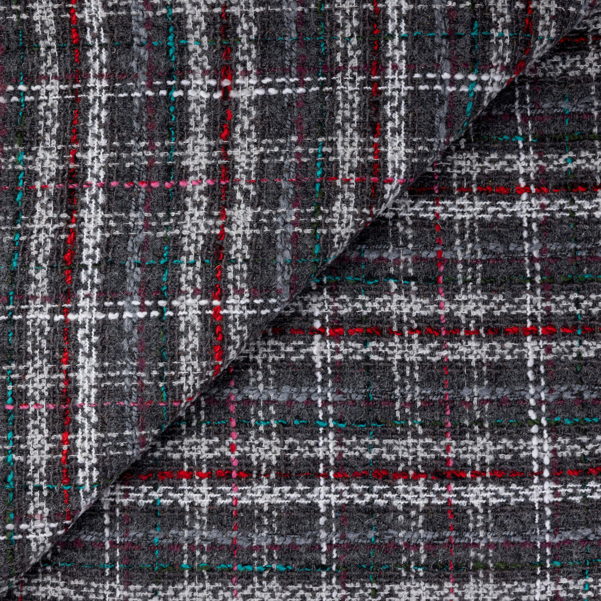 Tweed laine & alpaga - Carreaux multicolores anthracite