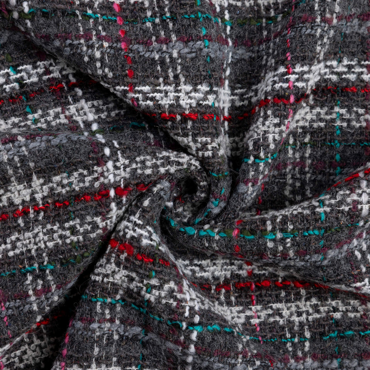Tweed laine & alpaga - Carreaux multicolores anthracite