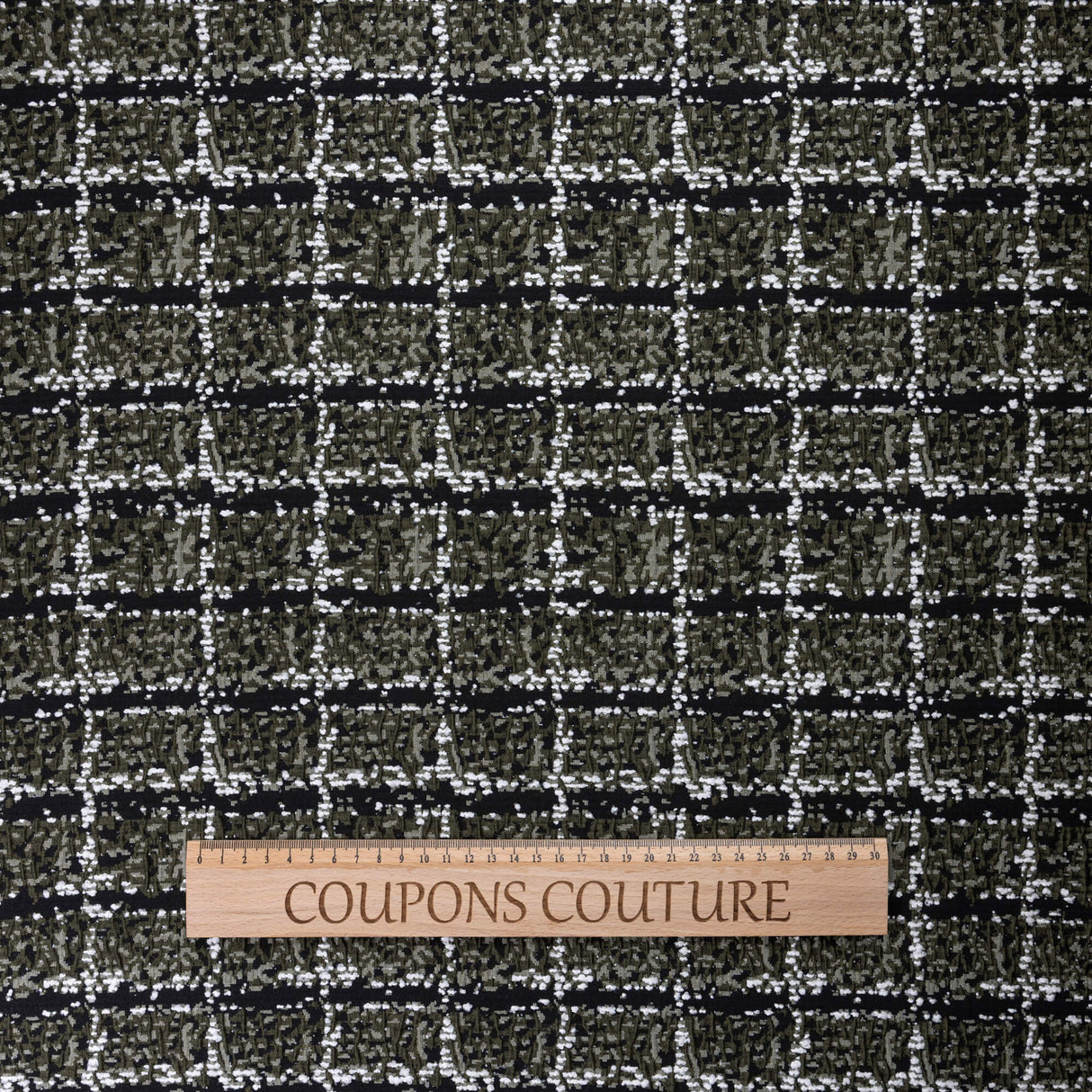 Jacquard chenille - Carreaux kaki et noir