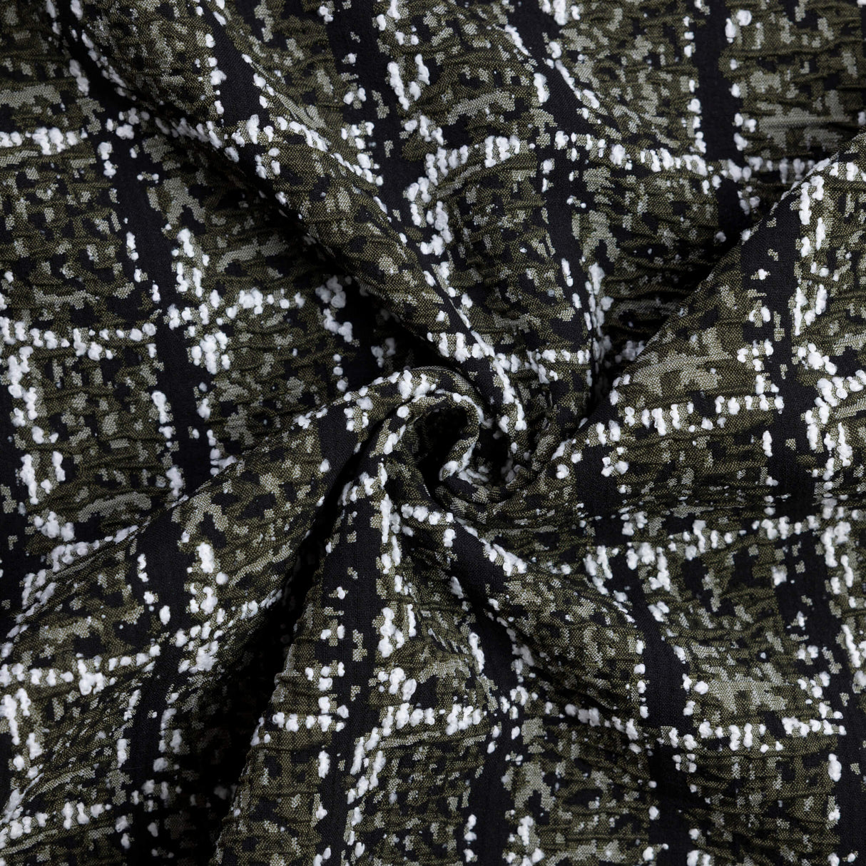 Jacquard chenille - Carreaux kaki et noir
