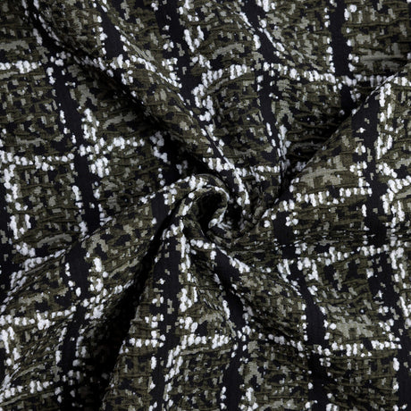 Jacquard chenille - Carreaux kaki et noir