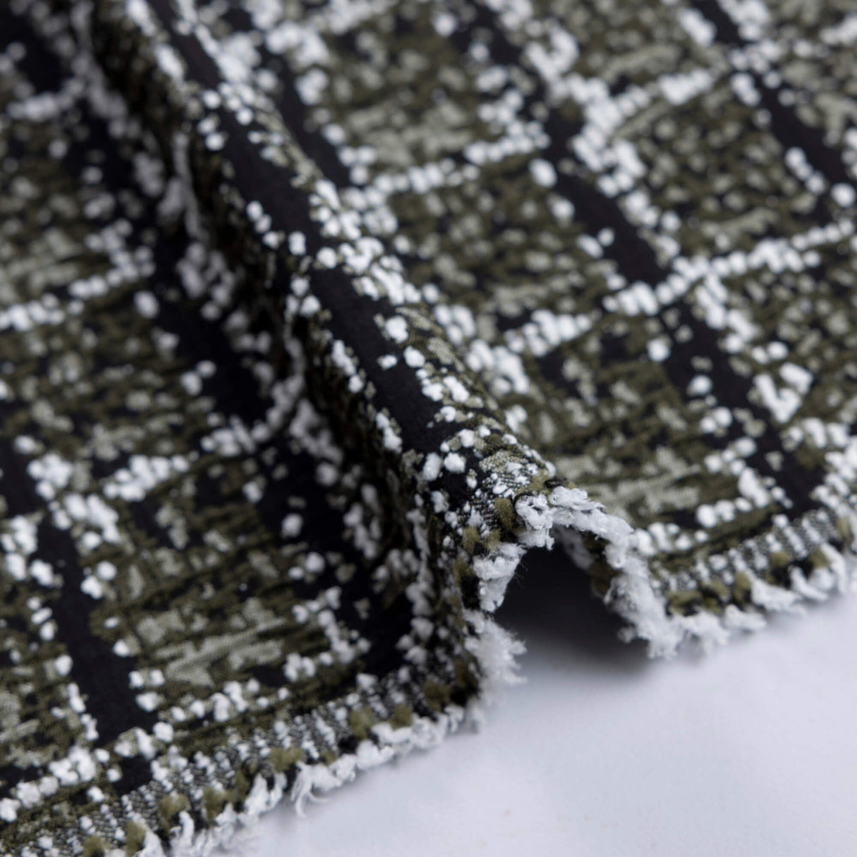 Jacquard chenille - Carreaux kaki et noir