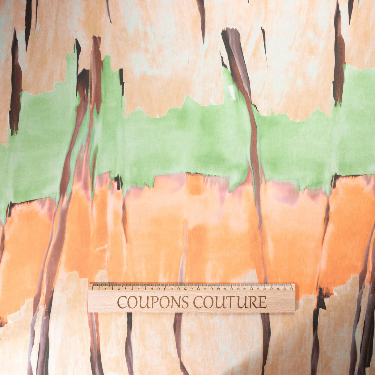 Crêpe crinkle - Imprimé abstrait orange et vert