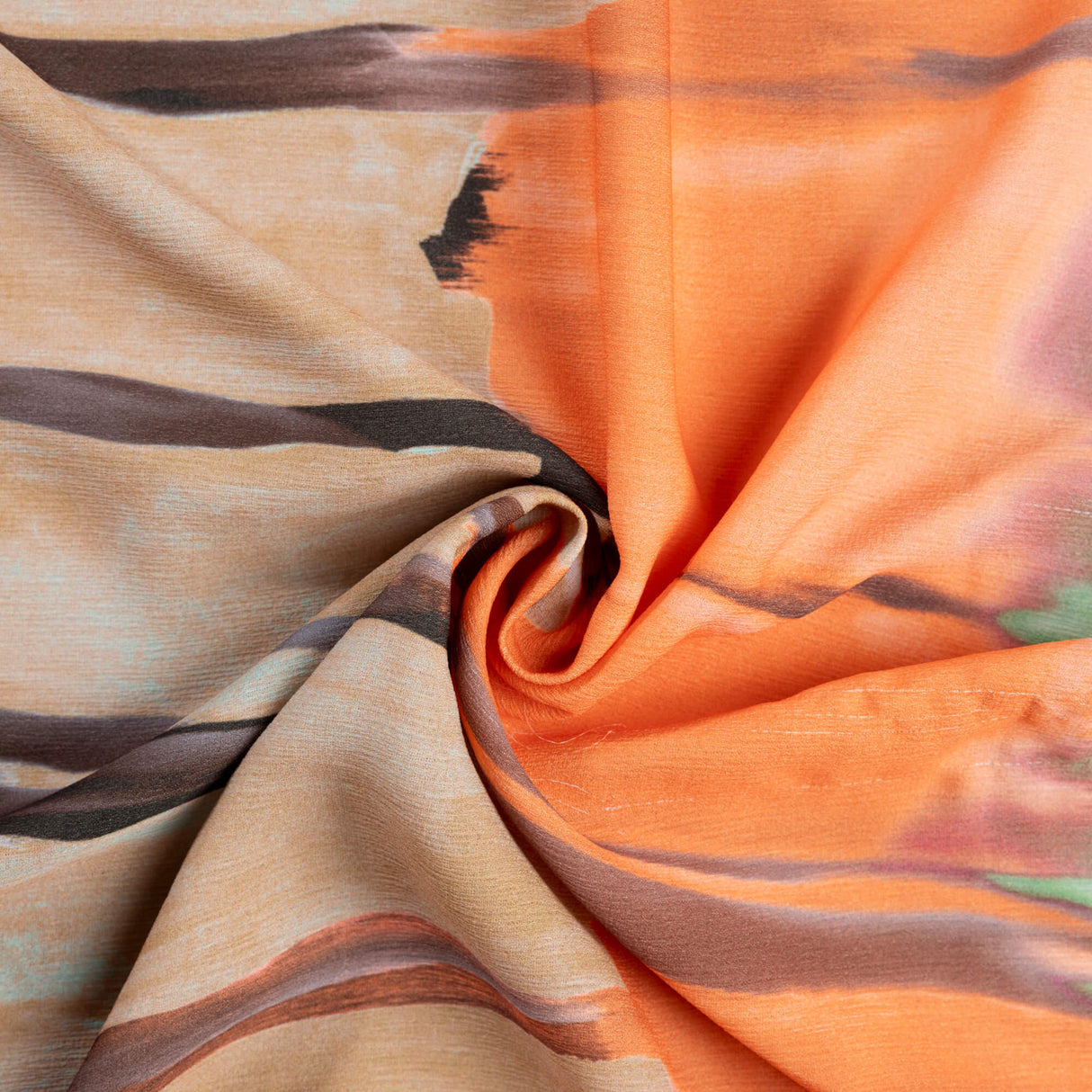 Crêpe crinkle - Imprimé abstrait orange et vert