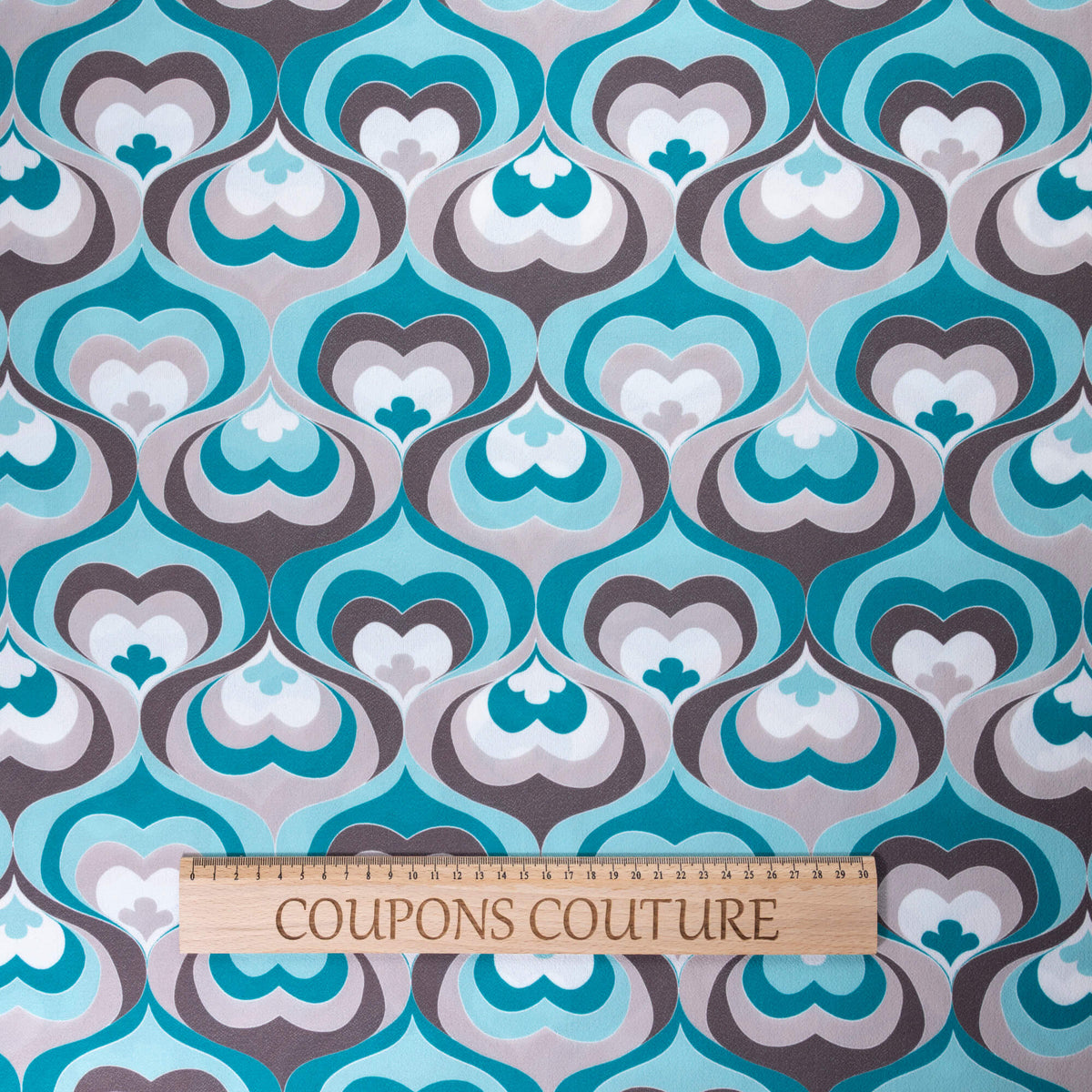 Crêpe - Motif rétro turquoise et taupe