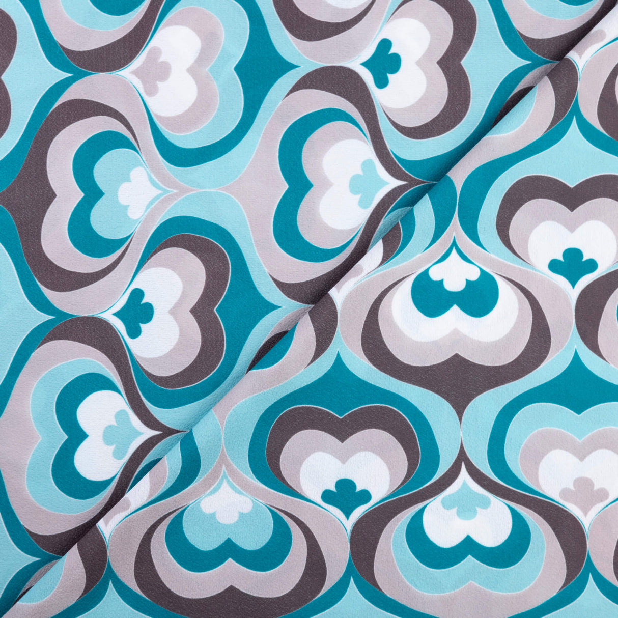 Crêpe - Motif rétro turquoise et taupe