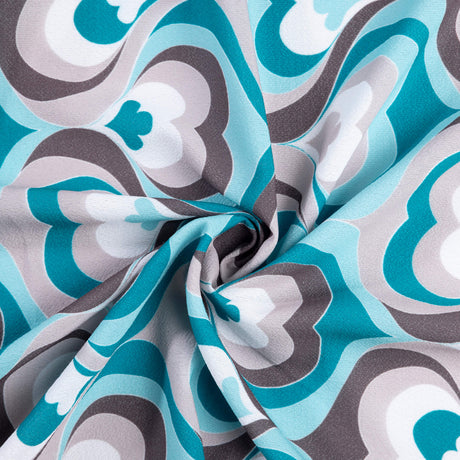 Crêpe - Motif rétro turquoise et taupe