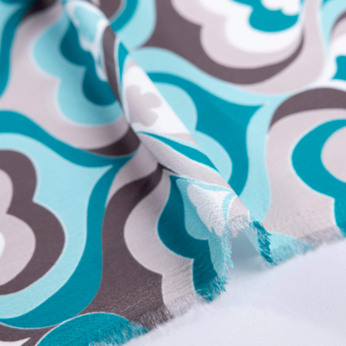 Crêpe - Motif rétro turquoise et taupe