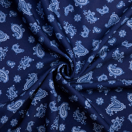 Crêpe sergé - Motif cachemire bleu marine